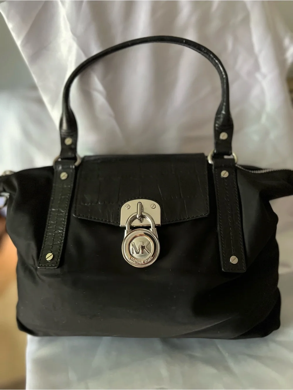 MICHAEL Michael Kors Black Satchel with Silver Hardware